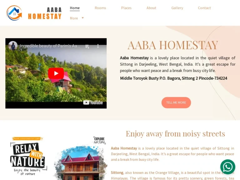 Website design for Aaba Homestay by Darjeeling Informatics