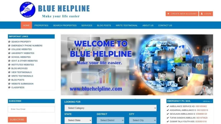 Website design for Blue Helpline by Darjeeling Informatics