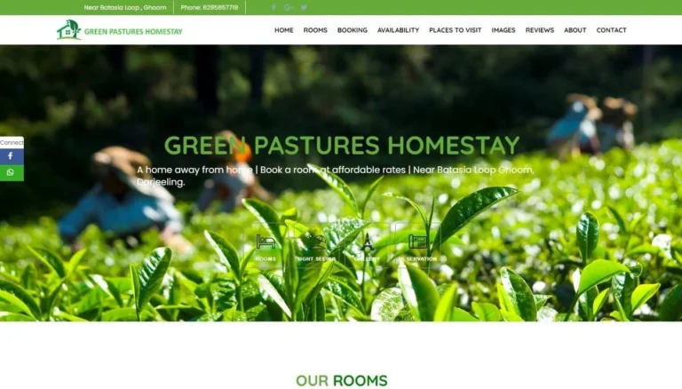 Website design for Green Pastures Homestay Tea Garden by Darjeeling Informatics