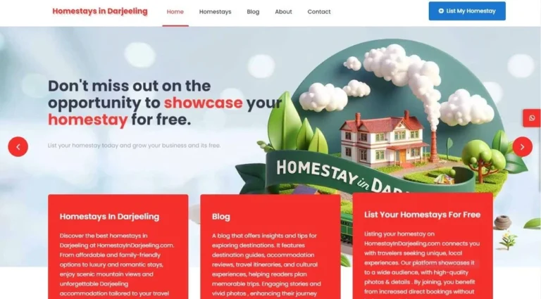 Website design for Homestays Darjeeling directory by Darjeeling Informatics