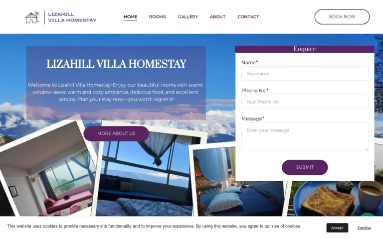 Website design for Lizahill Villa Homestay by Darjeeling Informatics